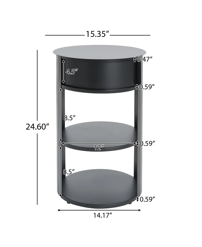 Flynama 3-Tier Metal Round Side Table with Cabinet