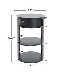 Flynama 3-Tier Metal Round Side Table with Cabinet