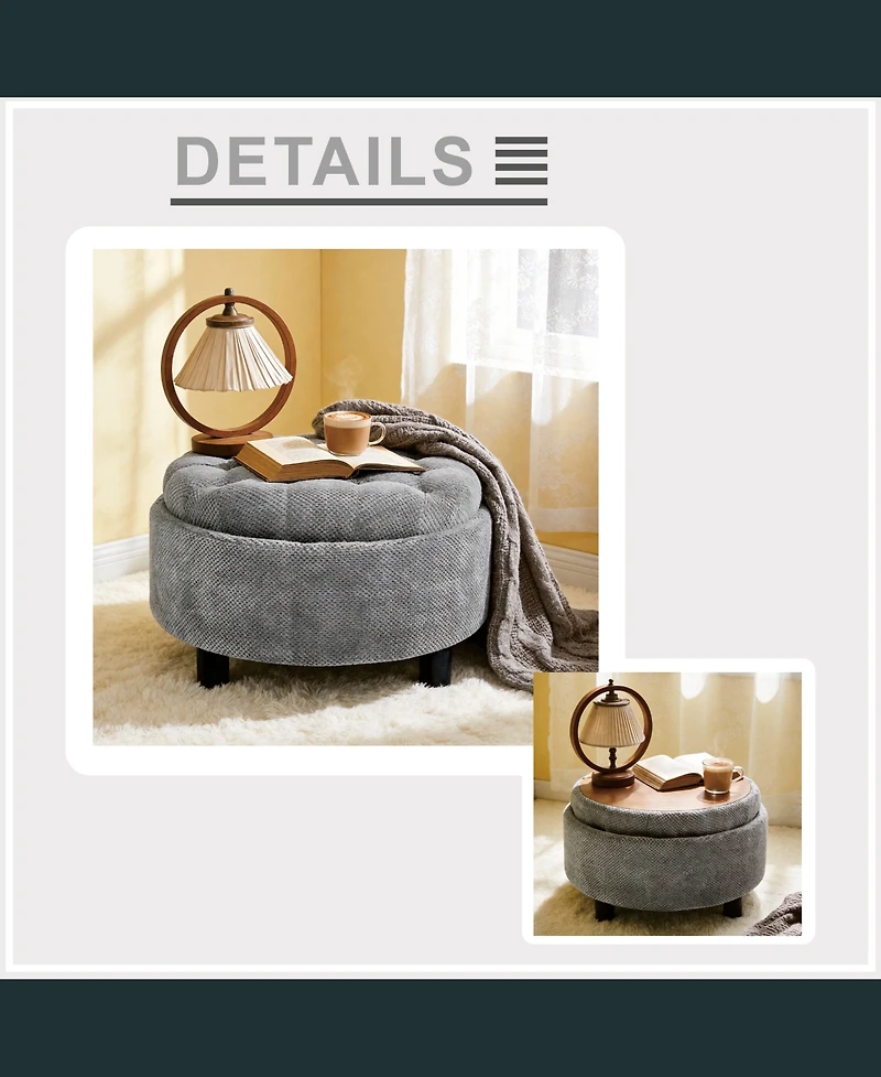 Flynama 25 Inch Round Storage Ottoman
