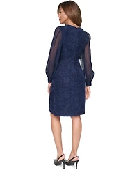 Eliza J Women's Crewneck Sheer Long-Sleeve Knee-Length Dress