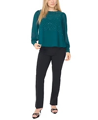 Msk Petite Rhinestone-Embellished Long-Sleeve Blouse