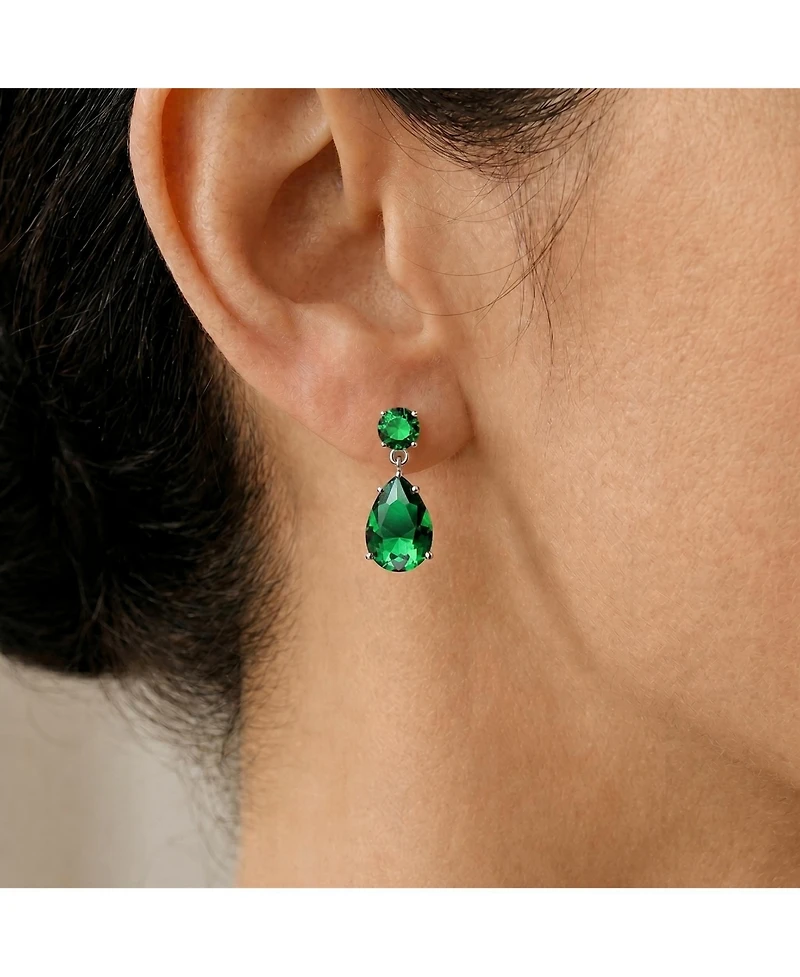 Sterling Silver Oval Shaped Cubic Zirconia Accent Drop Earrings