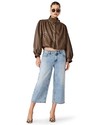 Steve Madden Women's DeeDee Cropped Puff-Sleeve Faux Leather Jacket