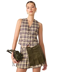Steve Madden Women's Barret V-Neck Plaid Tailored Vest