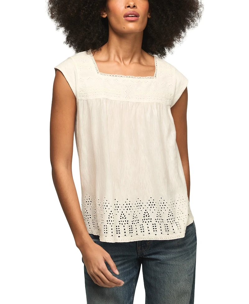 Lucky Brand Women's Square Neck Eyelet Blouse
