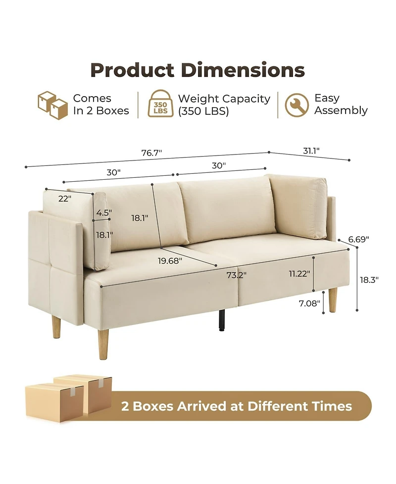 homfan 2 Seater Velvet Loveseat with Deep Seat and Arm Pillows, Modern Compact Couch for Living Room, Bedroom, Apartment, Office
