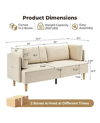homfan 2 Seater Velvet Loveseat with Deep Seat and Arm Pillows, Modern Compact Couch for Living Room, Bedroom, Apartment, Office
