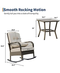 homfan Outdoor Wicker Rocking Chair, High-Back, Thick Cushion, Steel Frame, Ergonomic High-Back Comfort, Handwoven Rattan for Garden, Porch, Deck