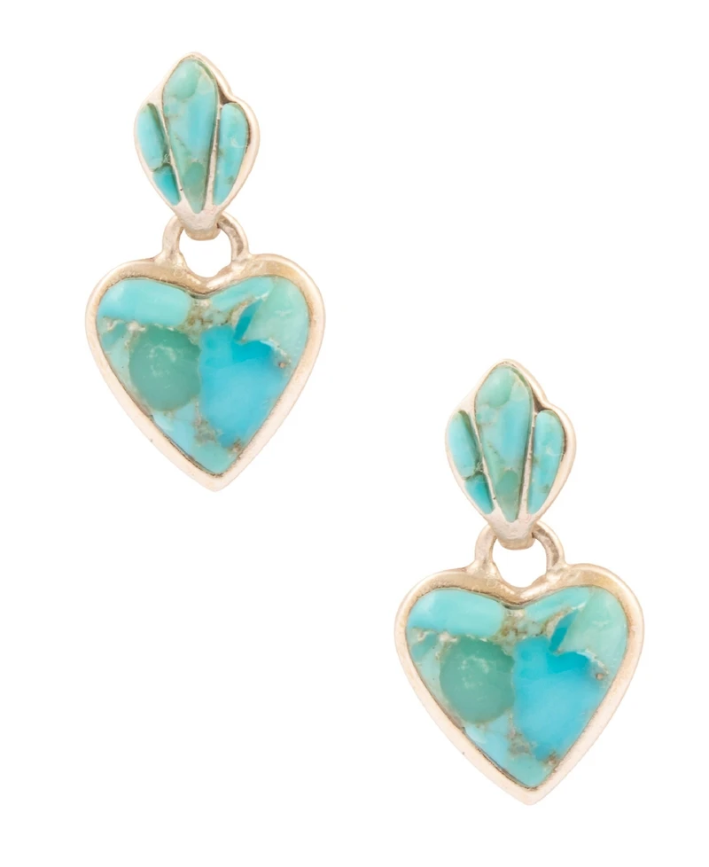 Barse Blue Turquoise Heart Silver Drop Post Earrings
