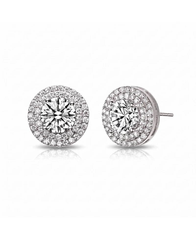 Cubic Zirconia Sterling Silver round Haloed Stud Earrings