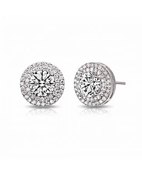 Cubic Zirconia Sterling Silver round Haloed Stud Earrings
