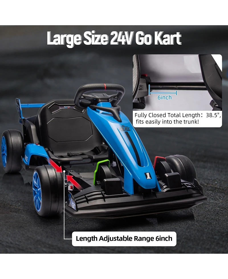 homfan High-Speed 24V Drift Go Kart, Adjustable Seat, Dual Motors, Up to 8.5MPH, Eva Silent Wheels, Max 135lbs