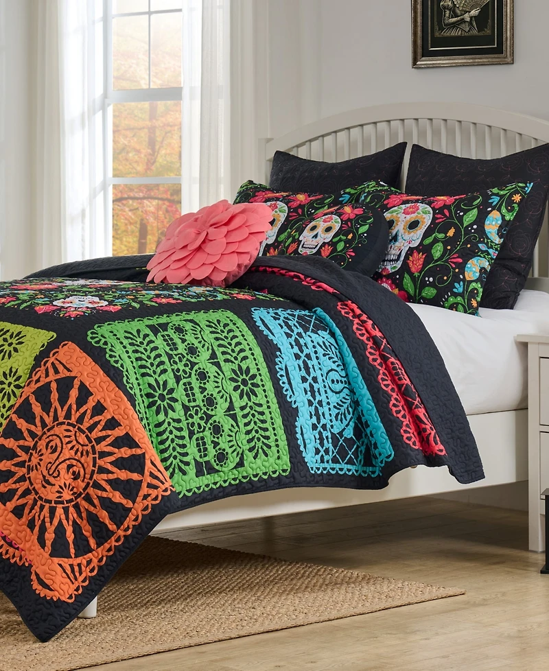 Greenland Home Fashions Day of the Dead Reversible 3-Piece Quilt Set