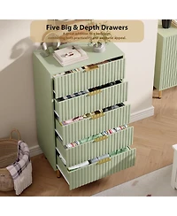 homfan Modern Fluted 5 Drawer Dresser, 48" Tall Wooden Chest with Deep Wide Drawers, Large Storage Organizer for Bedroom, Living Room, Hallway