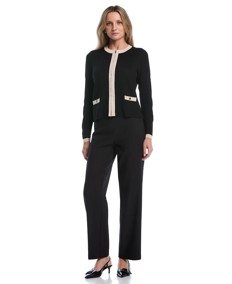 Rafaella Petite Colorblock Zip-Up Crewneck Cardigan