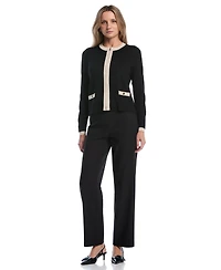 Rafaella Petite Colorblock Zip-Up Crewneck Cardigan