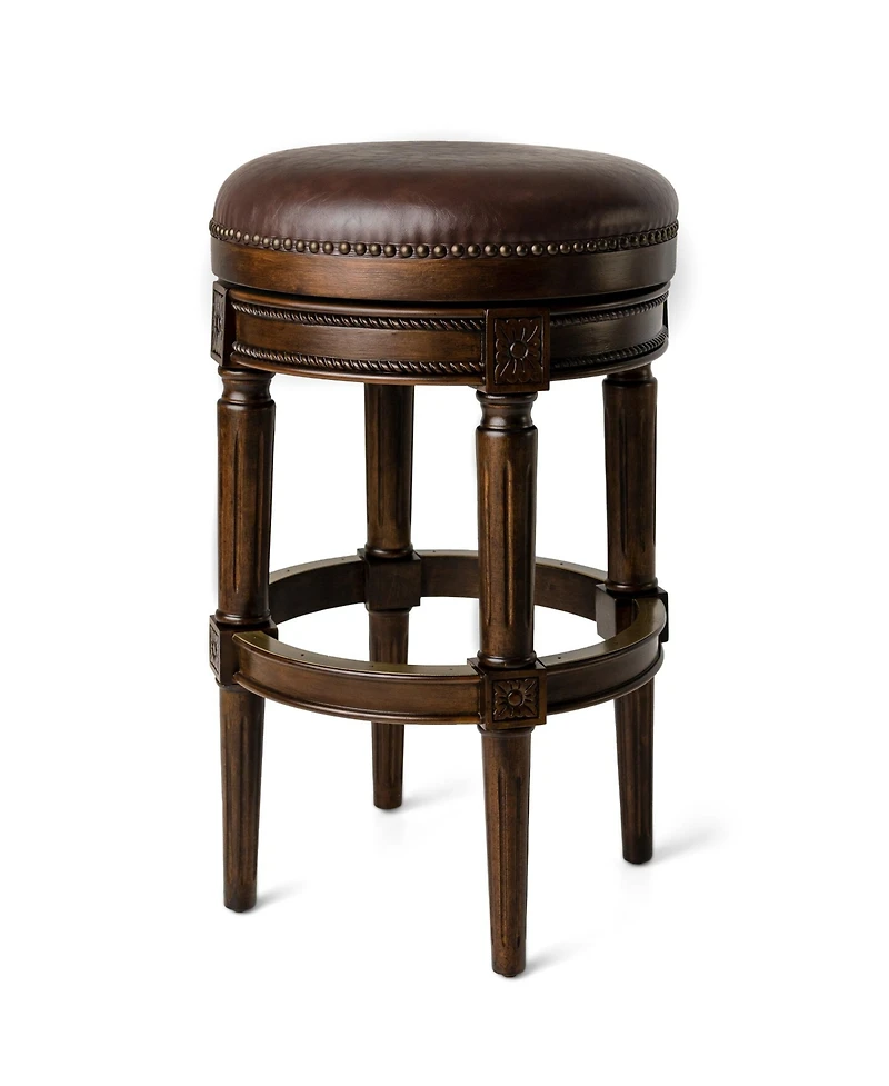 Maven Lane Pullman Backless Bar Stool in Dark Walnut Finish with Vintage Brown Leather