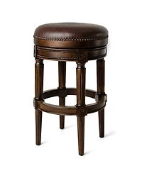 Maven Lane Pullman Backless Bar Stool in Dark Walnut Finish with Vintage Brown Leather