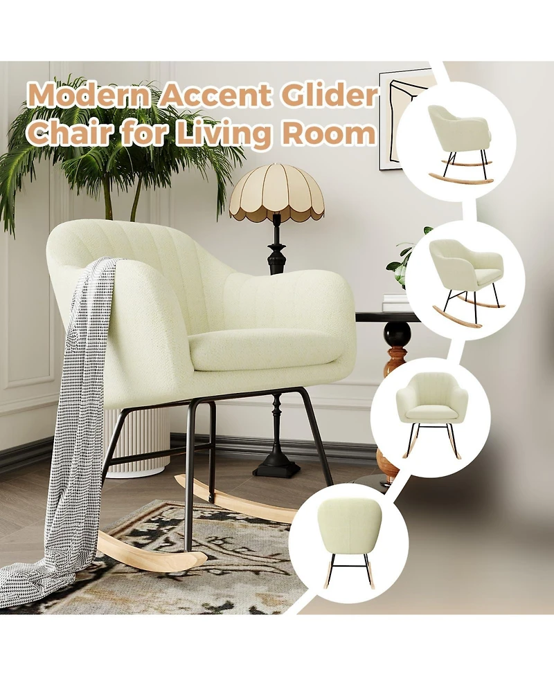 homfan Comfortable Chenille Upholstered Rocking Chair for Living Room, Modern Wooden Lounge Accent Chair, Relaxation and Support