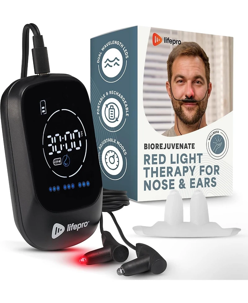 LifePro Red Light Therapy for Nose & Ears - Rechargeable Nasal & Sinus Pain Relief with Near Infrared & Red Light