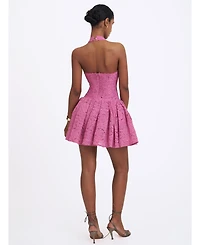 Miss Circle Women's Karla Magenta Lace Drop Waist Halter Mini Dress