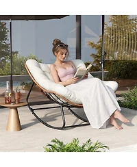 homfan Set Outdoor Rocking Papasan Chair with Cushion, Metal and Pe Rattan Frame, 400LBS Capacity, Ideal for Garden, Living Room