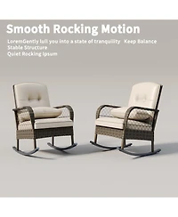 homfan Set of 2 Outdoor Rocking Chairs with Cushions, Wicker, High-Back, Ergonomic High-Back Comfort, Handwoven Brown Rattan, Rustproof Steel Frame
