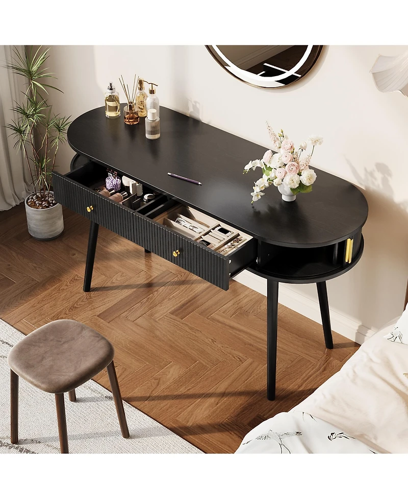 homfan Office Desk with 2 Drawers, 55" Laptop Computer Work Study Desk, Executive Table Storage for Home Bedroom