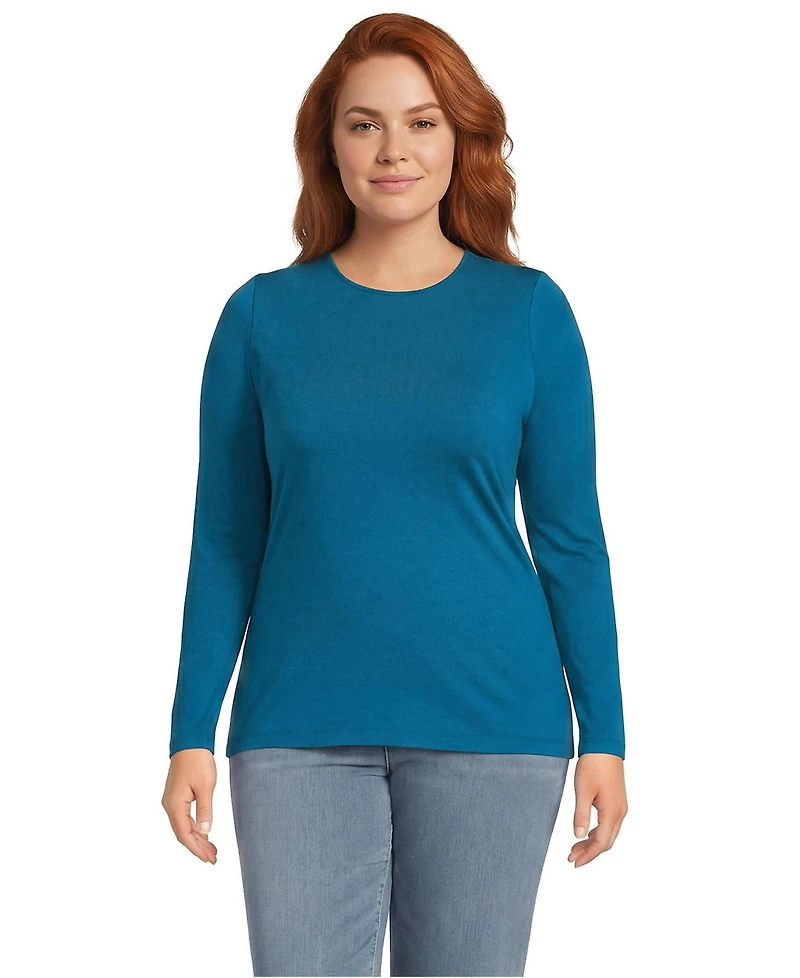 Lands' End Plus Lightweight Jersey Skimming Long Sleeve Crew Neck T-shirt