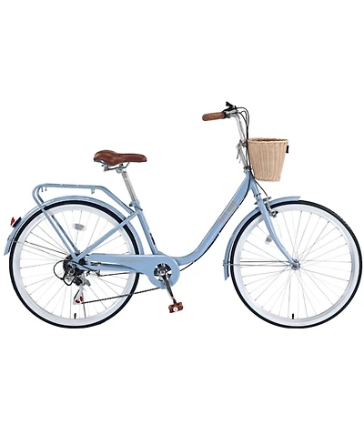 ECHTPeak 7 Speed City Bike With Basket , Steel Frame, Multiple Colors 26 Inch Girls Bicycle