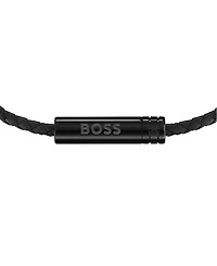 Hugo Boss Men's Ares Air Ionic Plated Black Steel Black Leather Bracelet