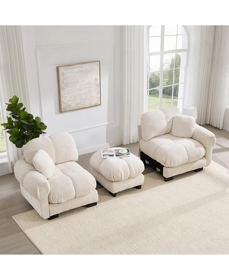 Boyel Living Chenille Cloud L-Shaped Loveseat Sofa Soft Padded Armrests Stylish Petal Design with Movable Ottoman
