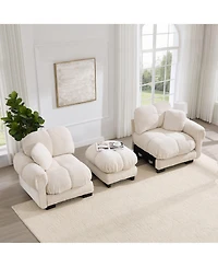 Boyel Living Chenille Cloud L-Shaped Loveseat Sofa Soft Padded Armrests Stylish Petal Design with Movable Ottoman