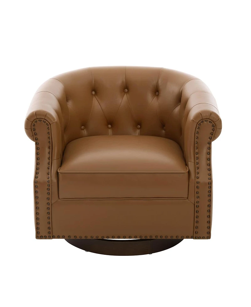 Streamdale Furniture 360 Swivel Pu Leather Accent Chair with Tufted Curved Back