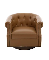 Streamdale Furniture 360 Swivel Pu Leather Accent Chair with Tufted Curved Back