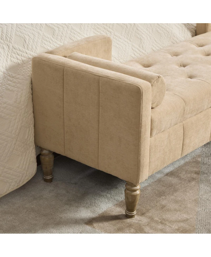 Streamdale Furniture 64.6" Upholstered Chenille Flip-Top Storage Bench with Armrests and Bolsters