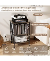 Gouun Mid-Century Record Player Stand with Built-in 2 Usb Charging Station