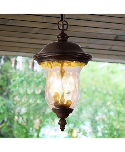 Asagikoiai 19" Outdoor Hanging Lantern with Clear Glass Shade, Weatherproof Vintage Pendant Light