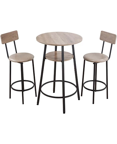 Slickblue 3-Piece Light Bar Table Set with 2 Stools Round Pub Table