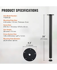 Sugift 28 in Adjustable Steel Desk Legs Set of 4 1200 lbs Load Capacity Heavy Duty with Foot Cup
