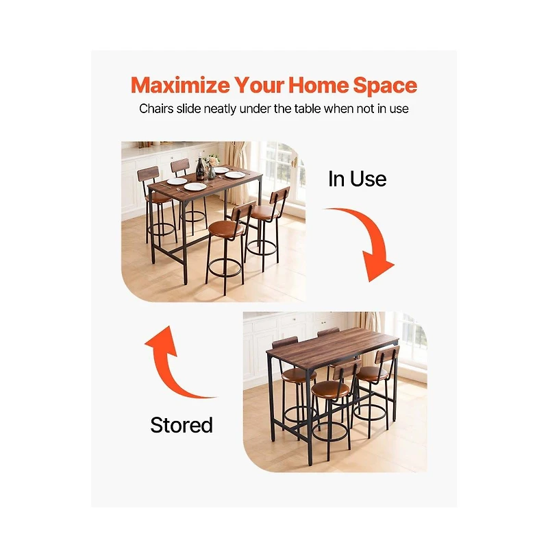 Slickblue 47 Inch Bar Height Table Set with 4 Stools for Kitchen and Dining