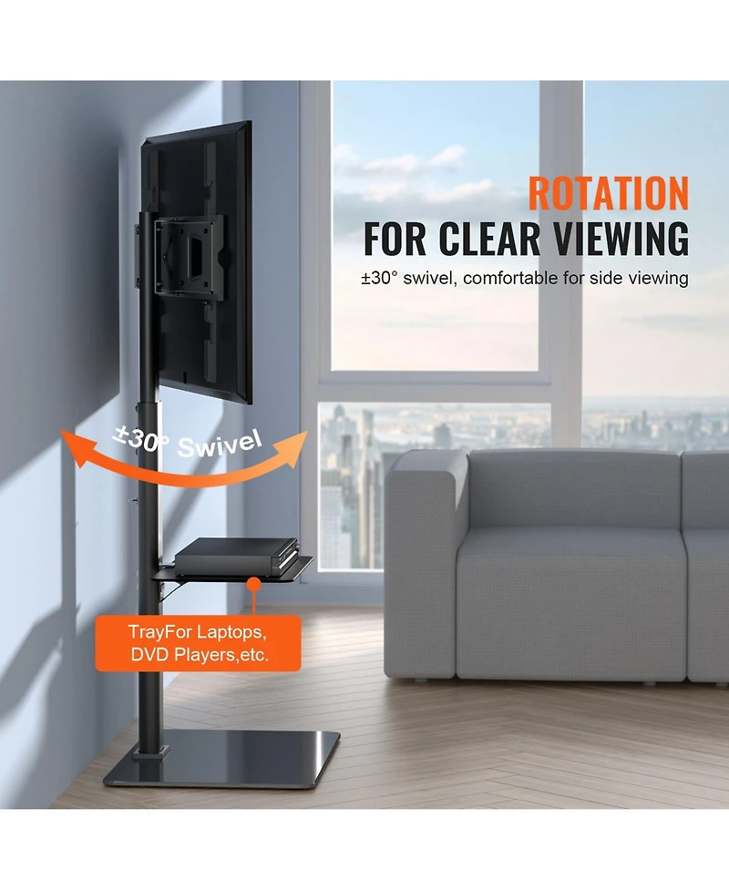 Sugift Swivel Height Adjustable Tv Stand Mount for 32 to 65 in TVs with 0.4in Tempered Glass Base