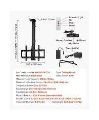 Sugift Motorized Flip Down Ceiling Tv Mount for 32 to 55 in TVs Max Vesa 24 x 16 in Up to 120 lbs