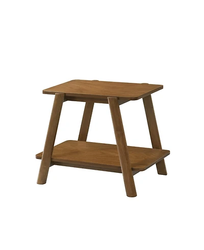Flynama Mid-Century Walnut Wood Shelf End Table, Okume Veneer and Rubberwood Leg Side Table for Bedroom and Living Room