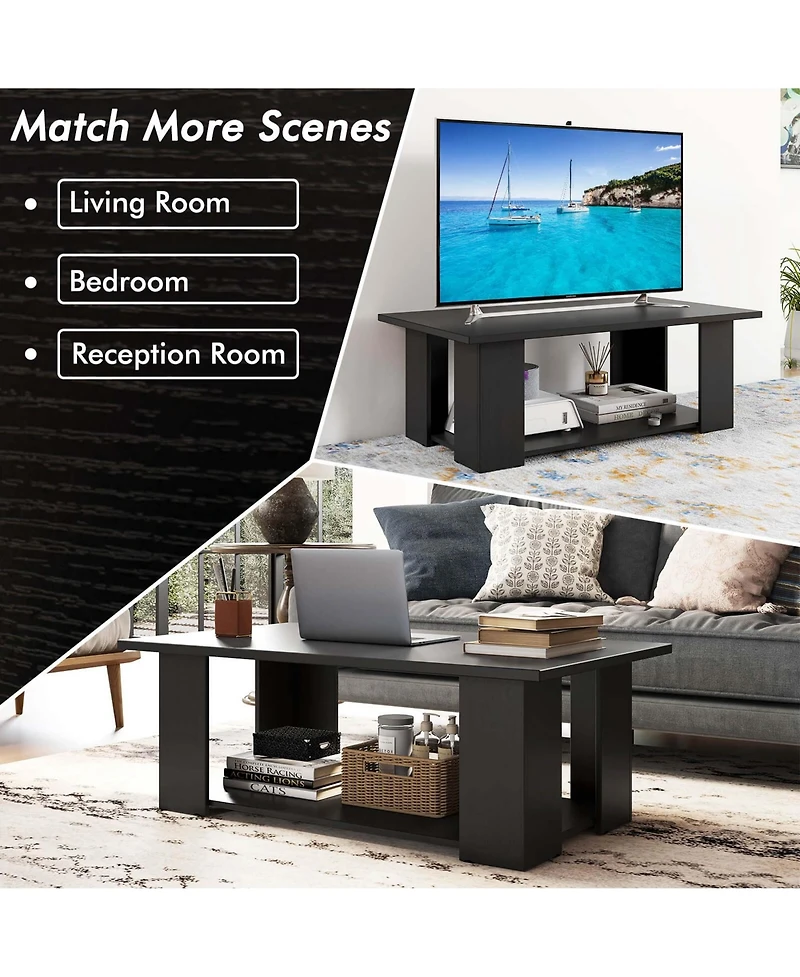 Costway Coffee Table 2-Tier Modern Center Cocktail with Storage Shelf for Living Room