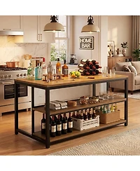 Tribesigns 63" Kitchen Table: Home kitchen table with storage and seating. Farmhouse counter height wine cabinet for kitchen, dining room, living room