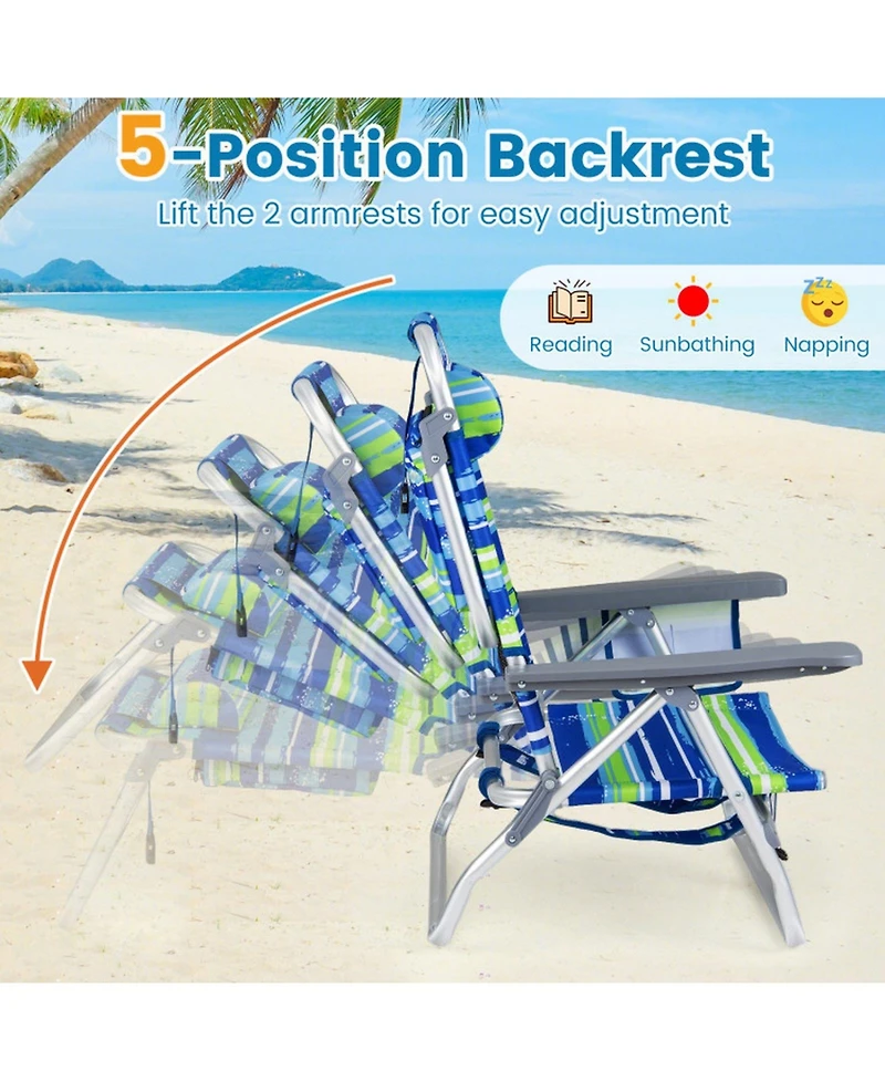Gouun Set of 2 Portable Folding Backpack Beach Recliner Chairs with 5-Position Back