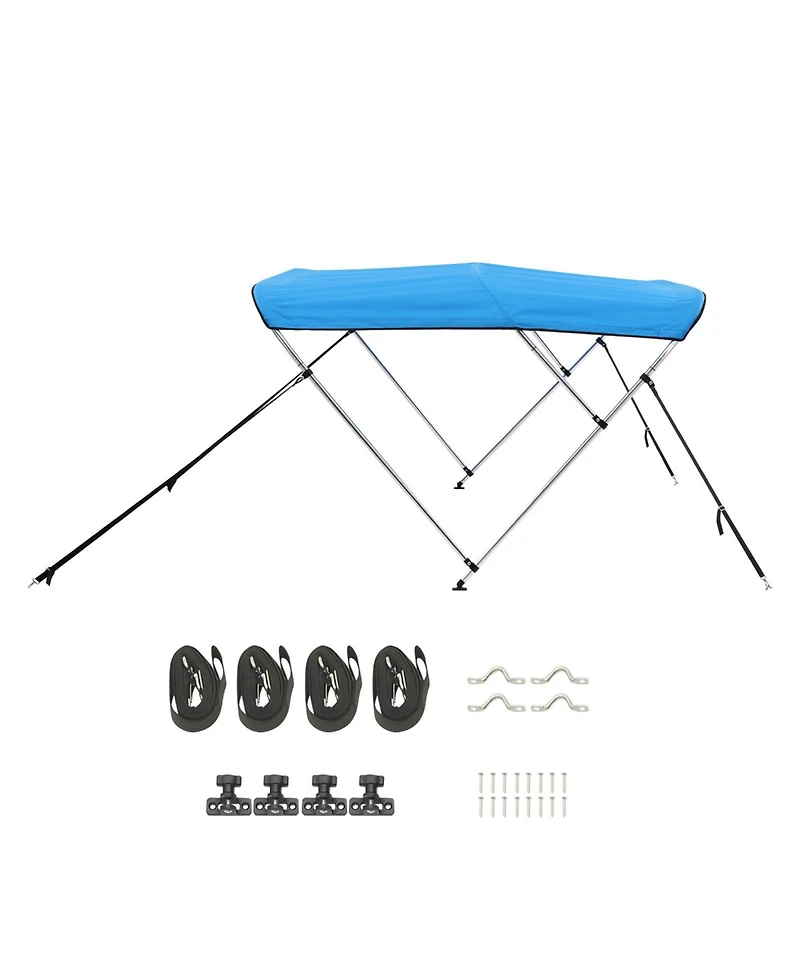 Sugift 3 Bow Boat Bimini Top 600D Polyester Canopy Aluminum Frame 6Lx61in-66inW x46inH