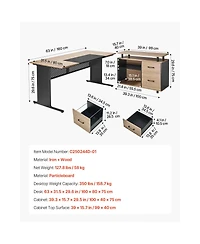 Sugift L-Shaped Executive Desk with Drawers and Storage Cabinet 350 Lbs Load Capacity Easy Assembly