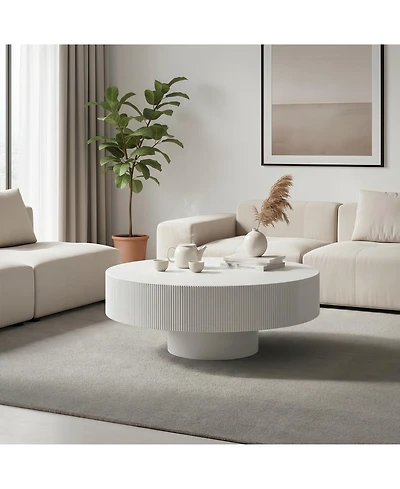 Flynama Round Fluted Pedestal Coffee Table, Mid-Century Modern